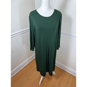J. Jill Forest Green Pleated Front Midi Dress Womens L Long Sleeve Jersey
